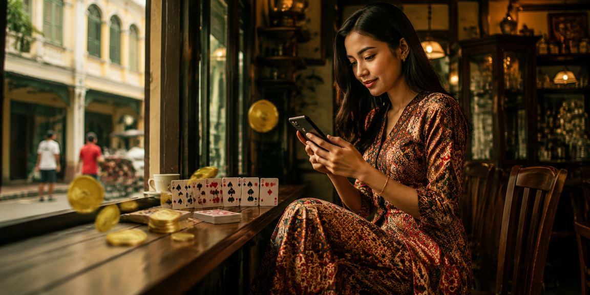 Suasana meja permainan kad Blackjack di Ipoh dengan motif batik tempatan